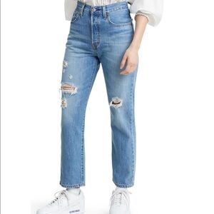 Levi’s 501 Ripped High Waist Crop Straight Leg Jeans Light Blue 31